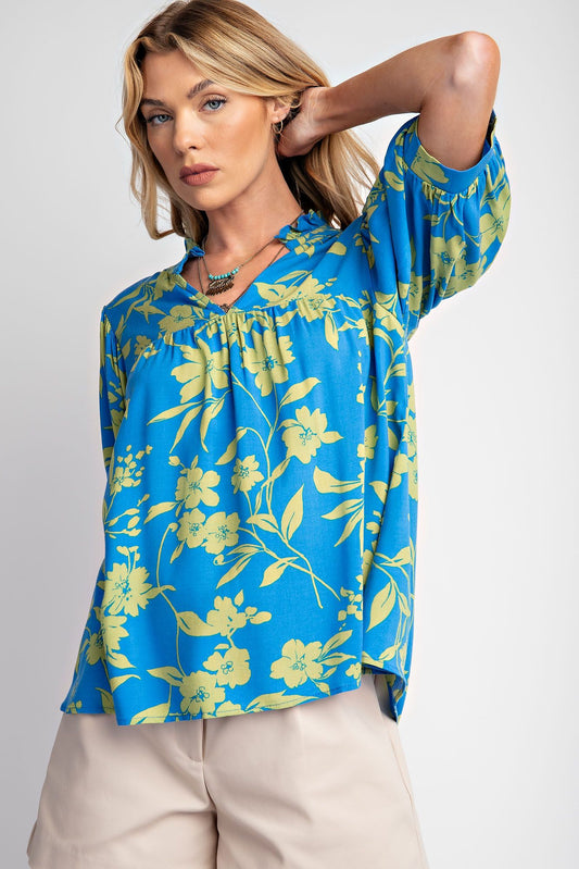 Easel Plus Tropical Print Rayon Challis Woven Tops