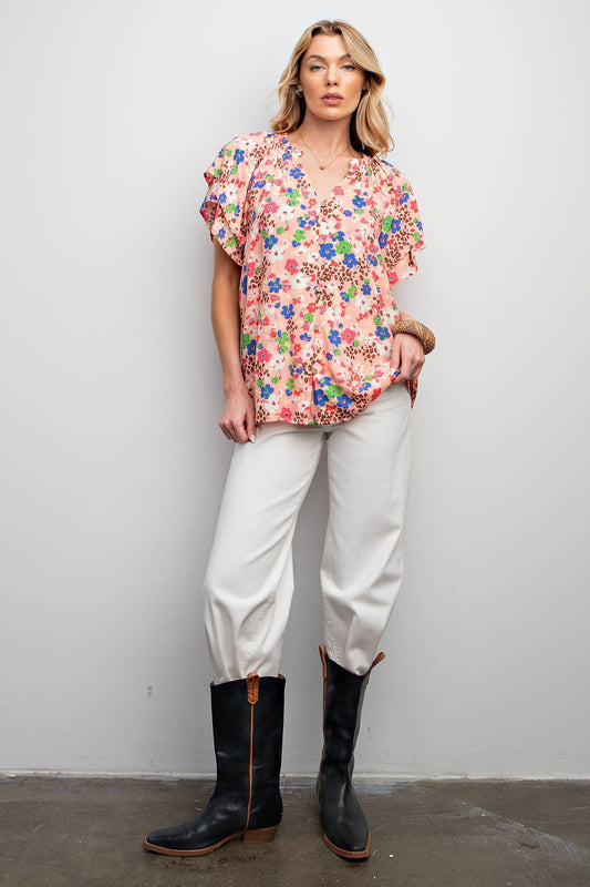 Easel Plus Floral Print Challis Woven Tops