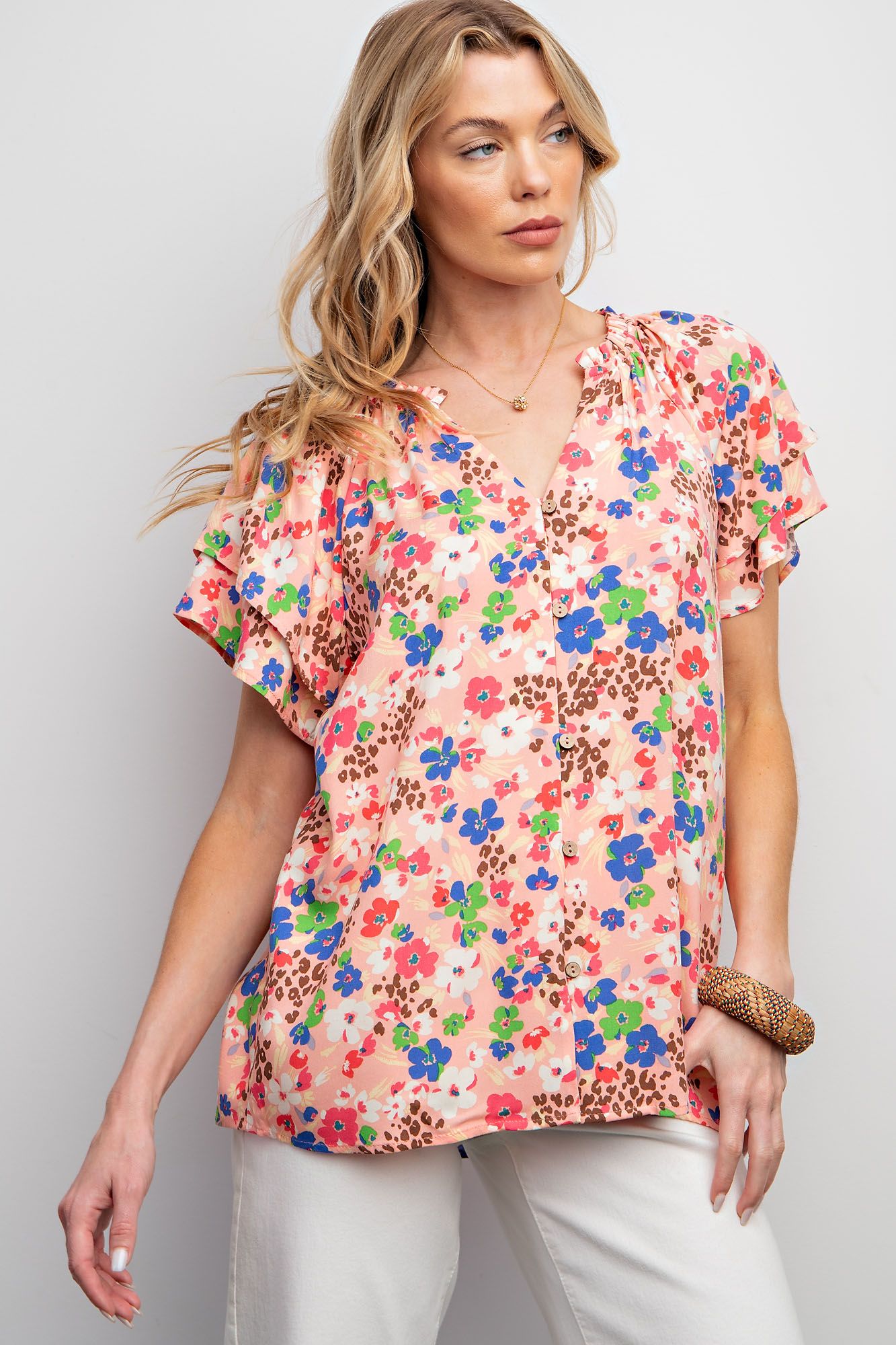 Easel Plus Floral Print Challis Woven Tops