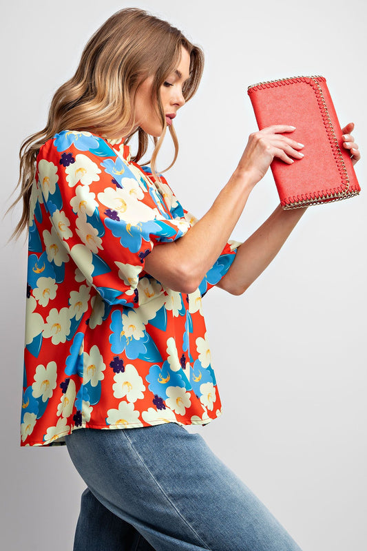 Easel Plus Floral Print Wool Peach Woven Tops