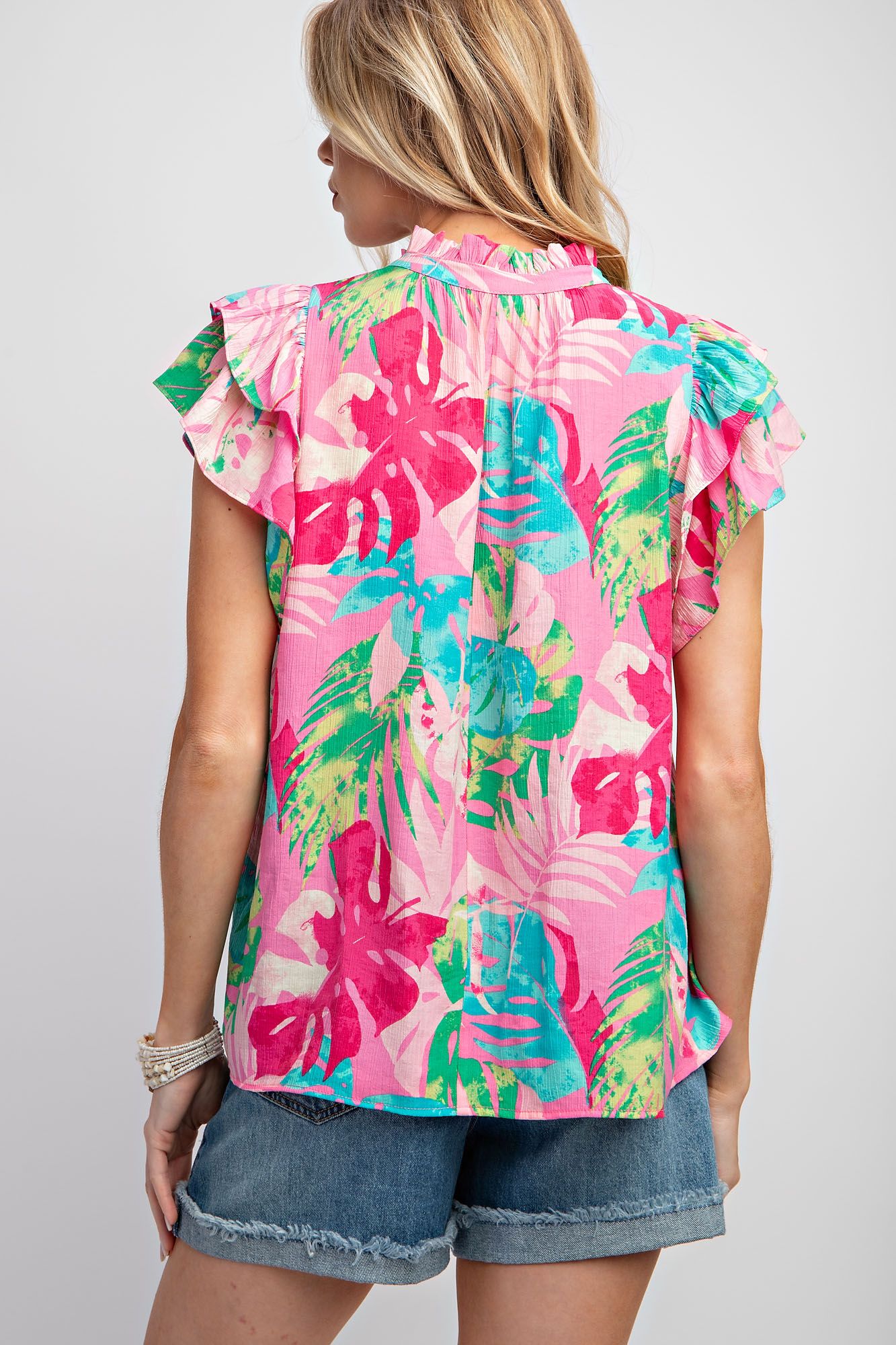 Easel Plus Floral Print Peach Blossom Notched Neck Tops