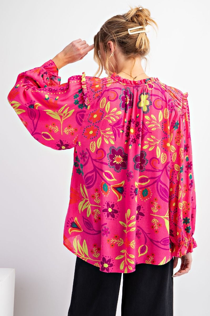 Easel Plus Printed Rayon Gauze Woven Blouse Tops