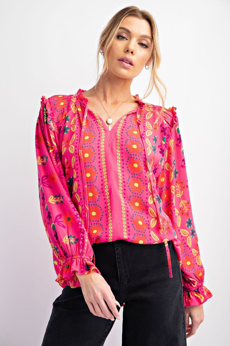 Easel Plus Printed Rayon Gauze Woven Blouse Tops