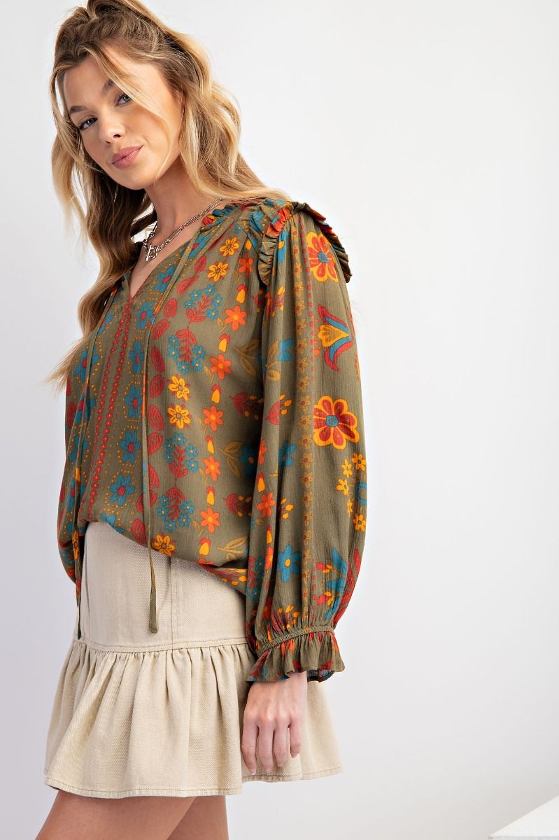 Easel Plus Printed Rayon Gauze Woven Blouse Tops