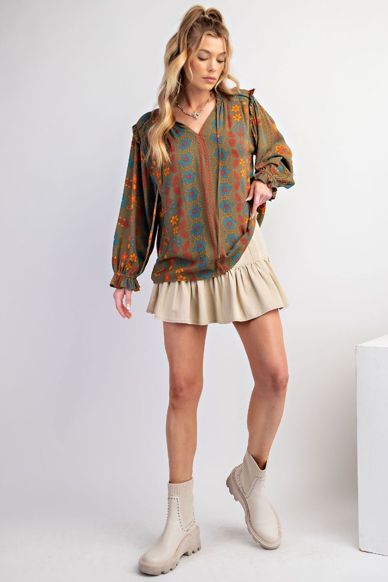 Easel Plus Printed Rayon Gauze Woven Blouse Tops