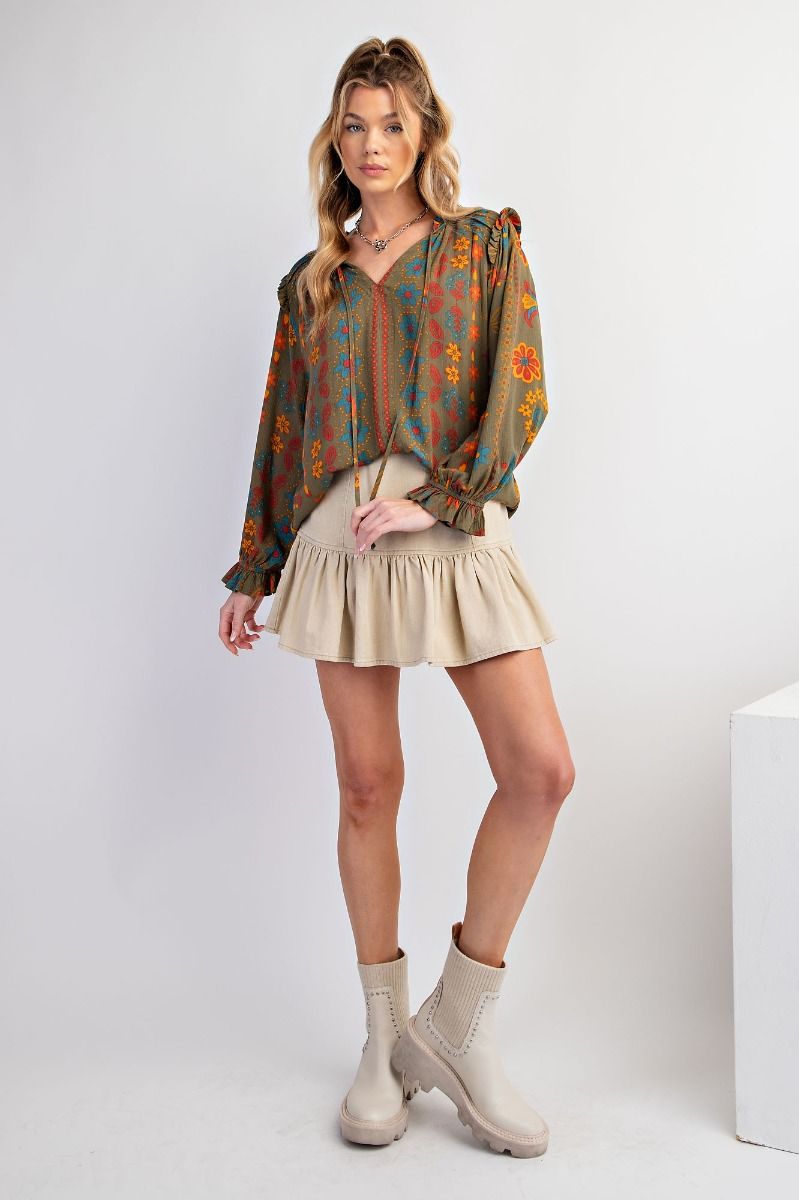 Easel Plus Printed Rayon Gauze Woven Blouse Tops