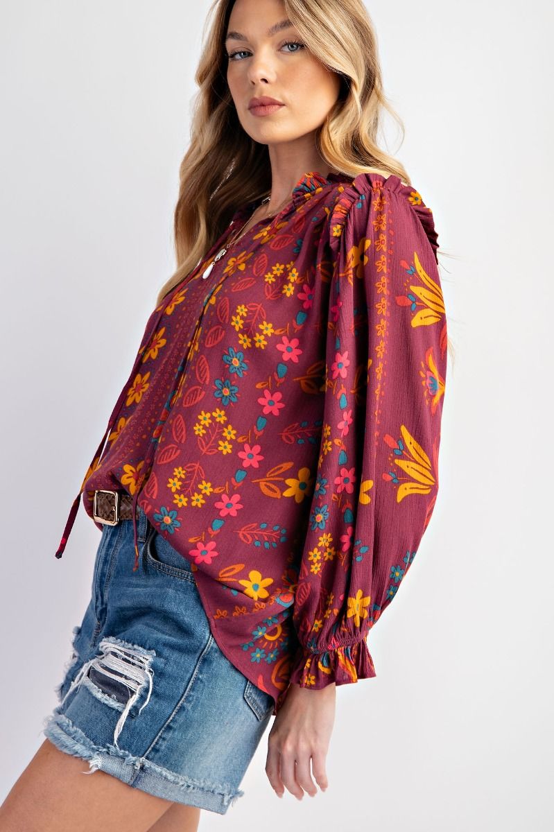 Easel Plus Printed Rayon Gauze Woven Blouse Tops