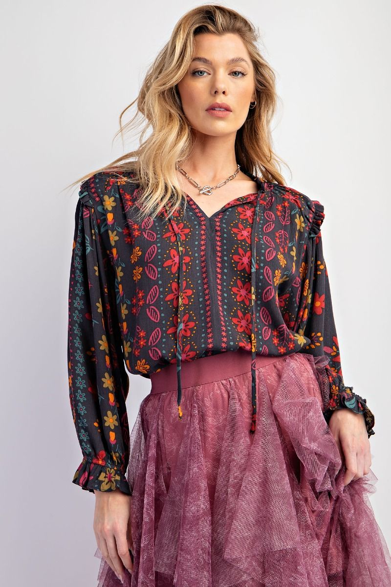 Easel Plus Printed Rayon Gauze Woven Blouse Tops