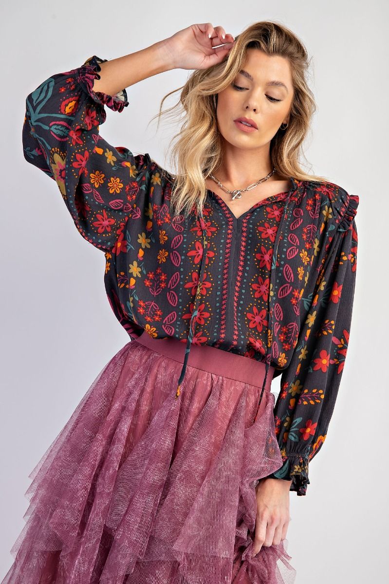 Easel Plus Printed Rayon Gauze Woven Blouse Tops