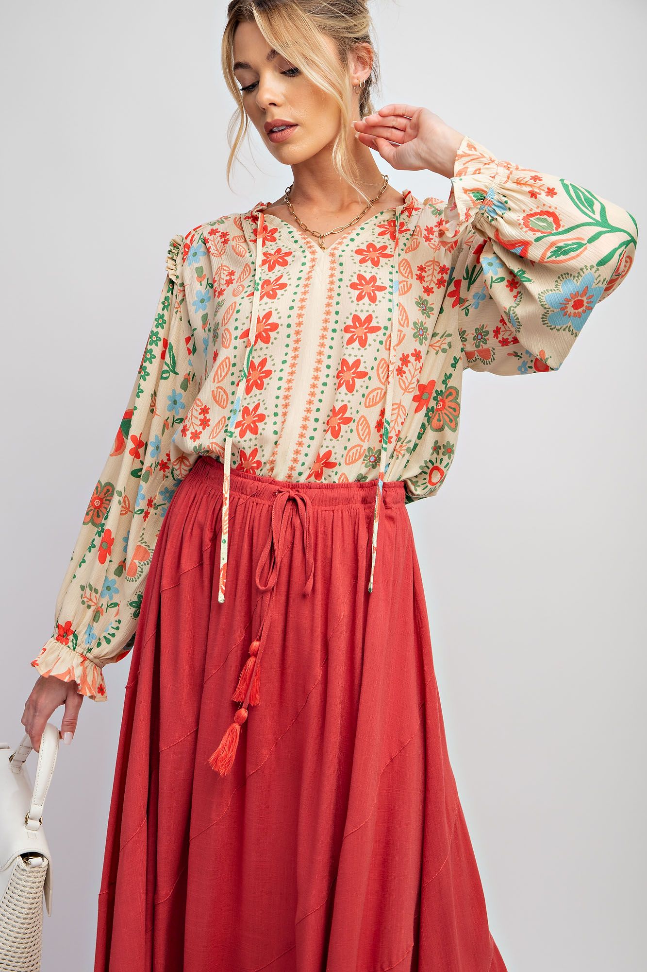 Easel Plus Printed Rayon Gauze Woven Blouse Tops