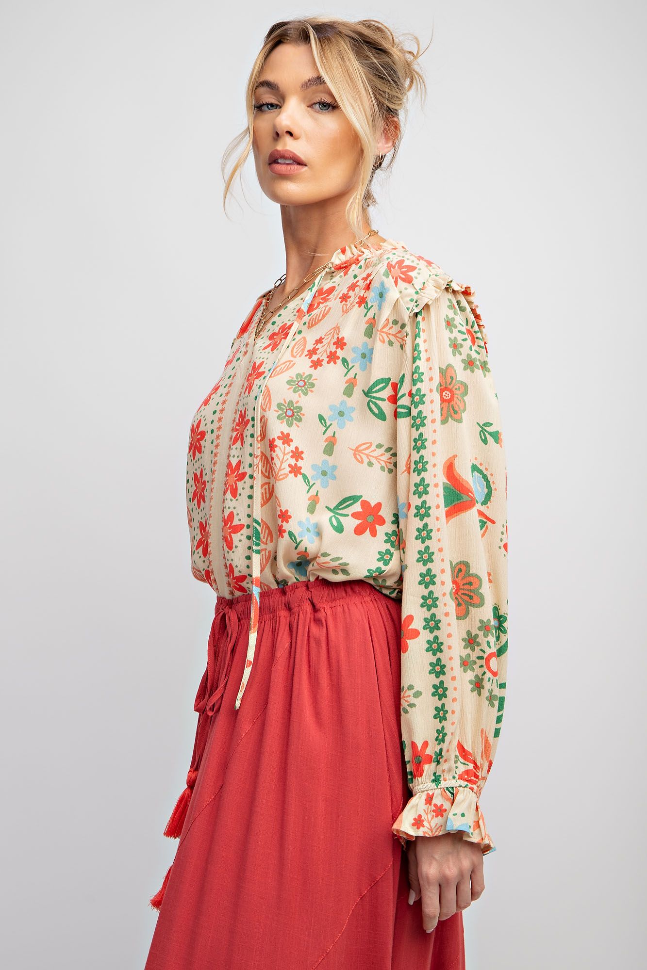 Easel Plus Printed Rayon Gauze Woven Blouse Tops