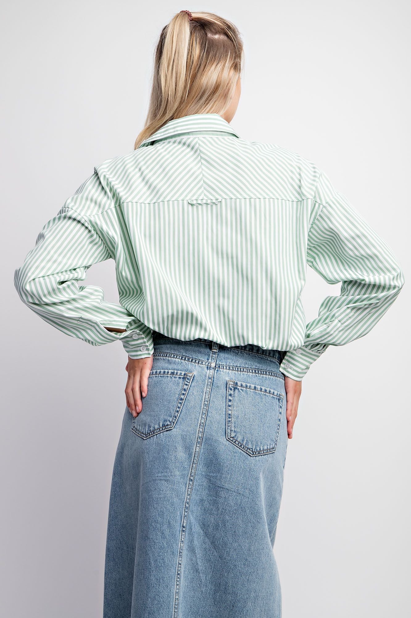 Easel Plus Stripe Poplin Button Down Shirt Tops