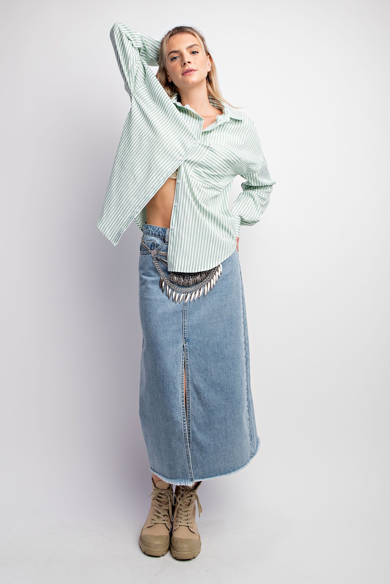 Easel Plus Stripe Poplin Button Down Shirt Tops