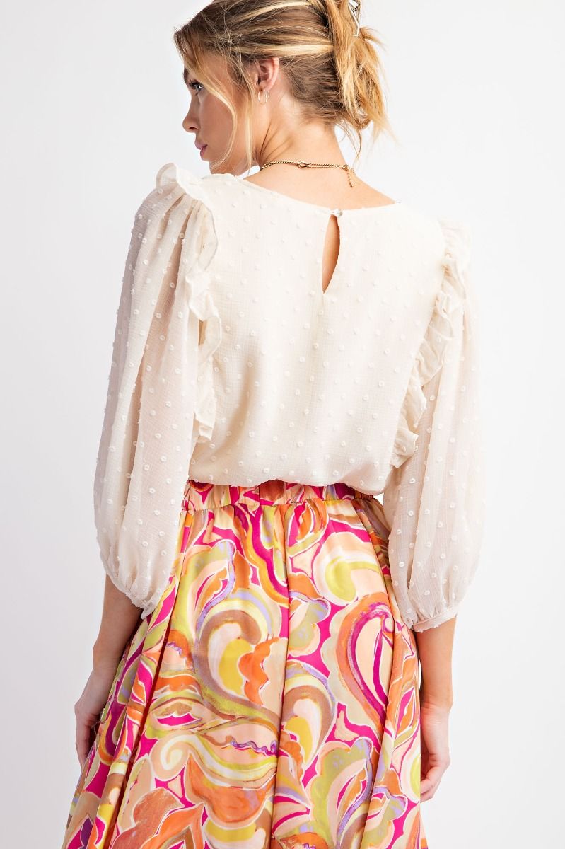 Easel Plus Pom Pom Chiffon Blouse Tops