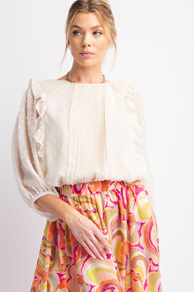 Easel Plus Pom Pom Chiffon Blouse Tops