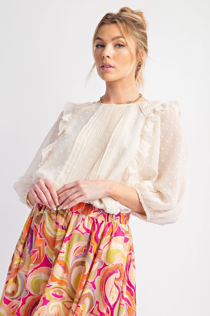 Easel Plus Pom Pom Chiffon Blouse Tops