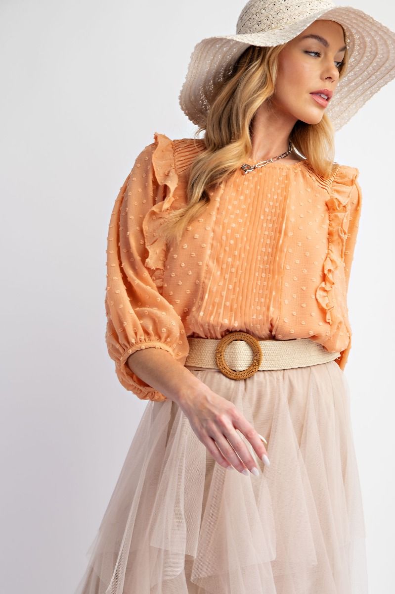 Easel Plus Pom Pom Chiffon Blouse Tops