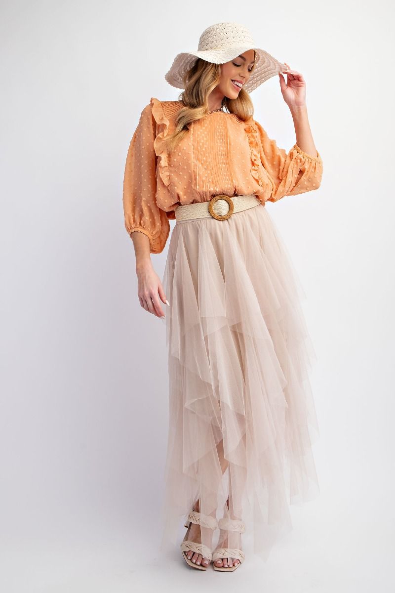 Easel Plus Pom Pom Chiffon Blouse Tops