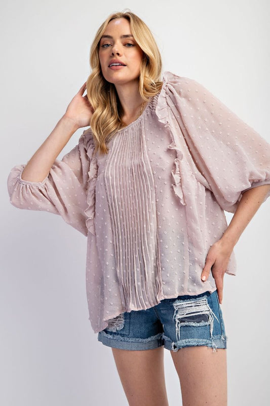 Easel Plus Pom Pom Chiffon Blouse Tops