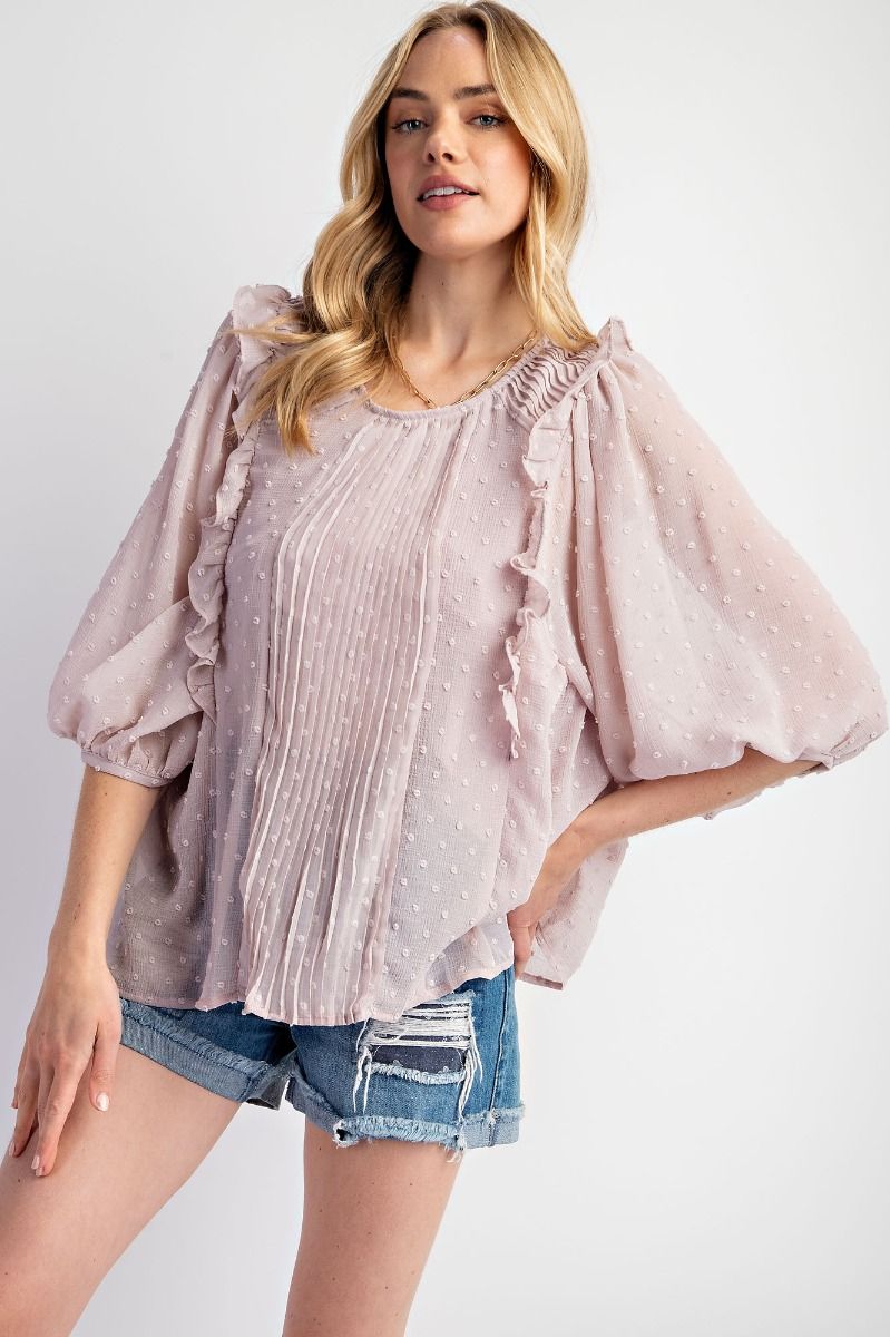 Easel Plus Pom Pom Chiffon Blouse Tops