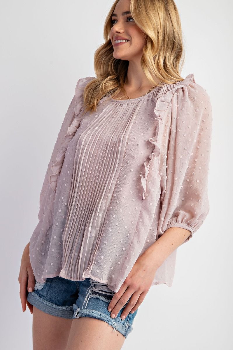 Easel Plus Pom Pom Chiffon Blouse Tops