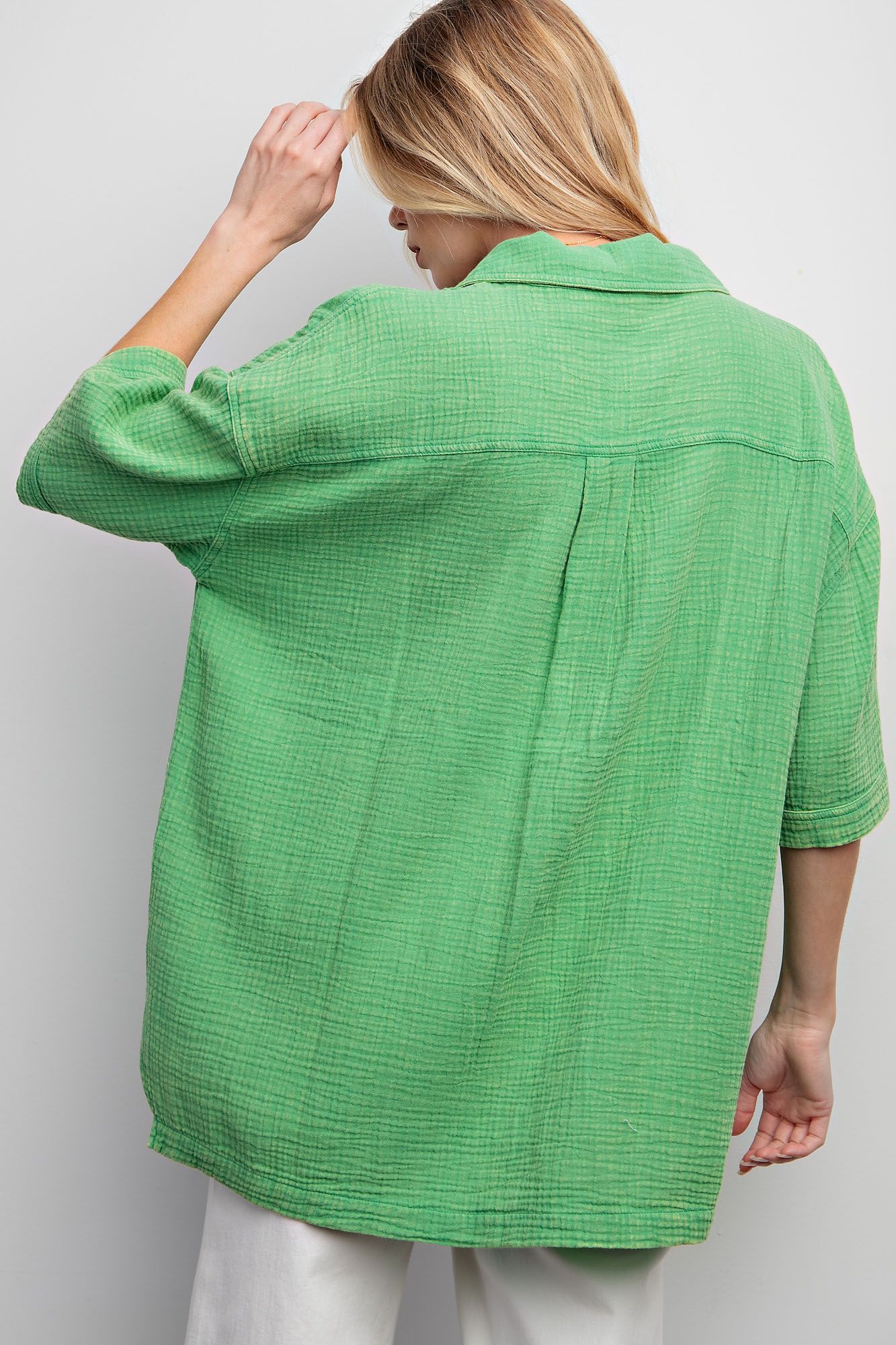 Easel Plus Mineral Washed Gauze High Low Hem Shirt Tops