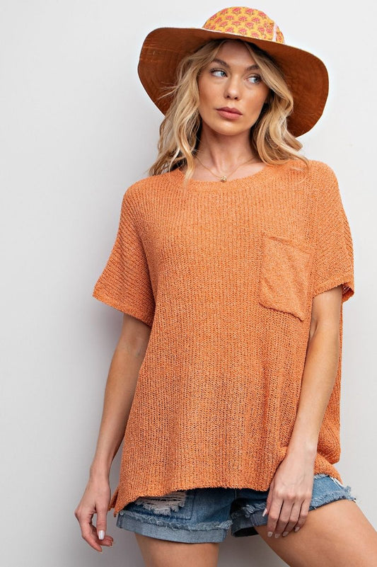 Easel Plus Knitted Boxy Chest Pocket Sweater Tops