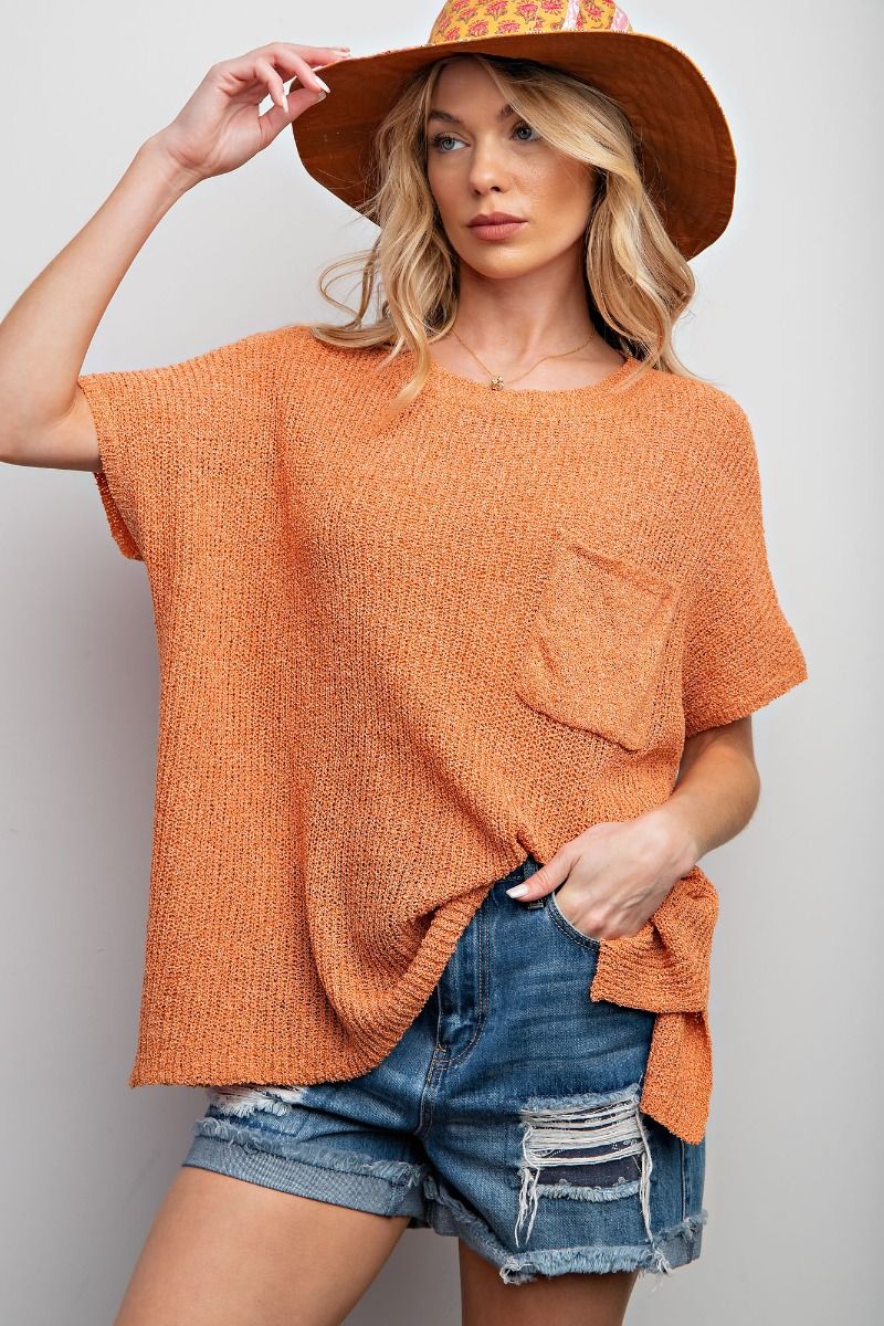 Easel Plus Knitted Boxy Chest Pocket Sweater Tops