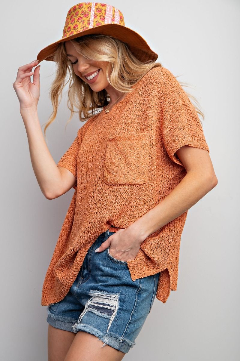 Easel Plus Knitted Boxy Chest Pocket Sweater Tops