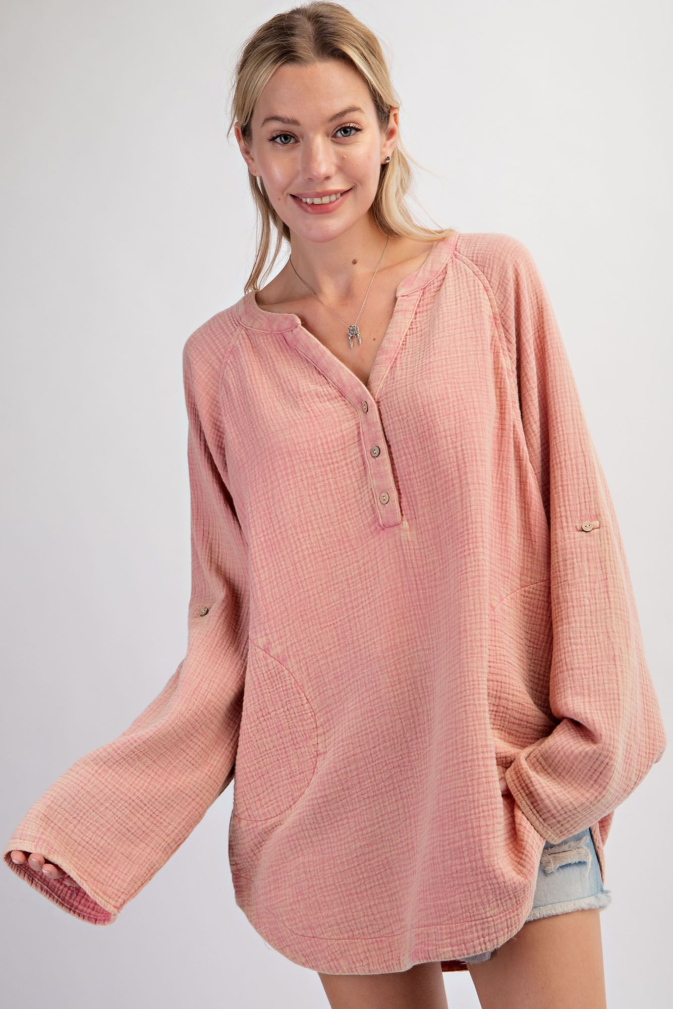 Easel Plus Mineral Washed Cotton Gauze Tunic Tops