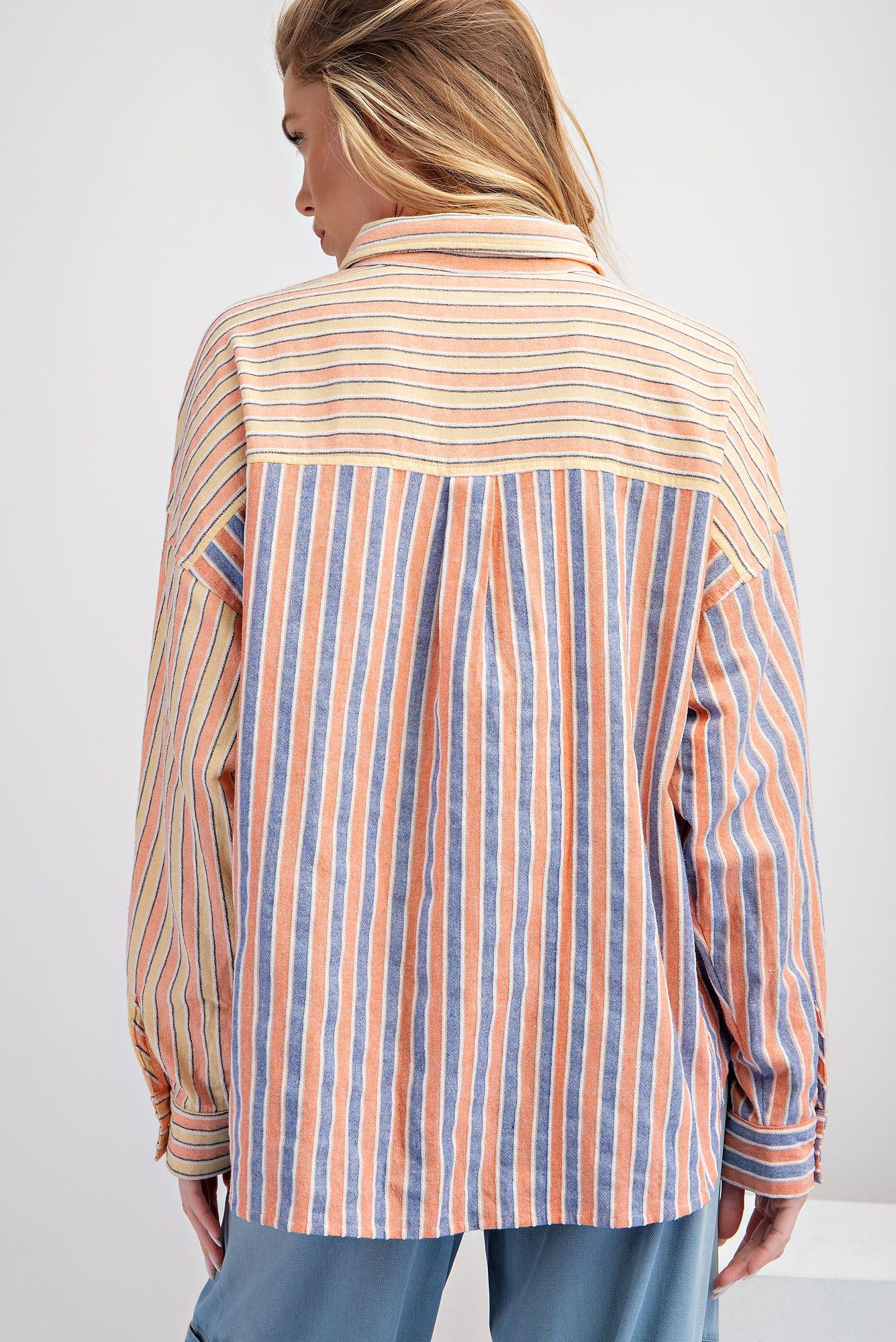 Easel Plus Soft Washed Color Mix Textured Striped Tops