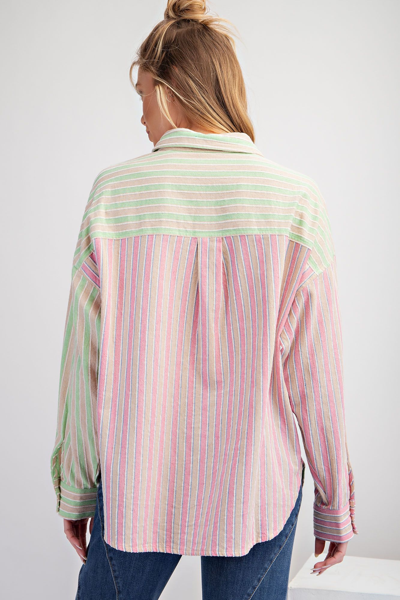 Easel Plus Soft Washed Color Mix Textured Striped Tops