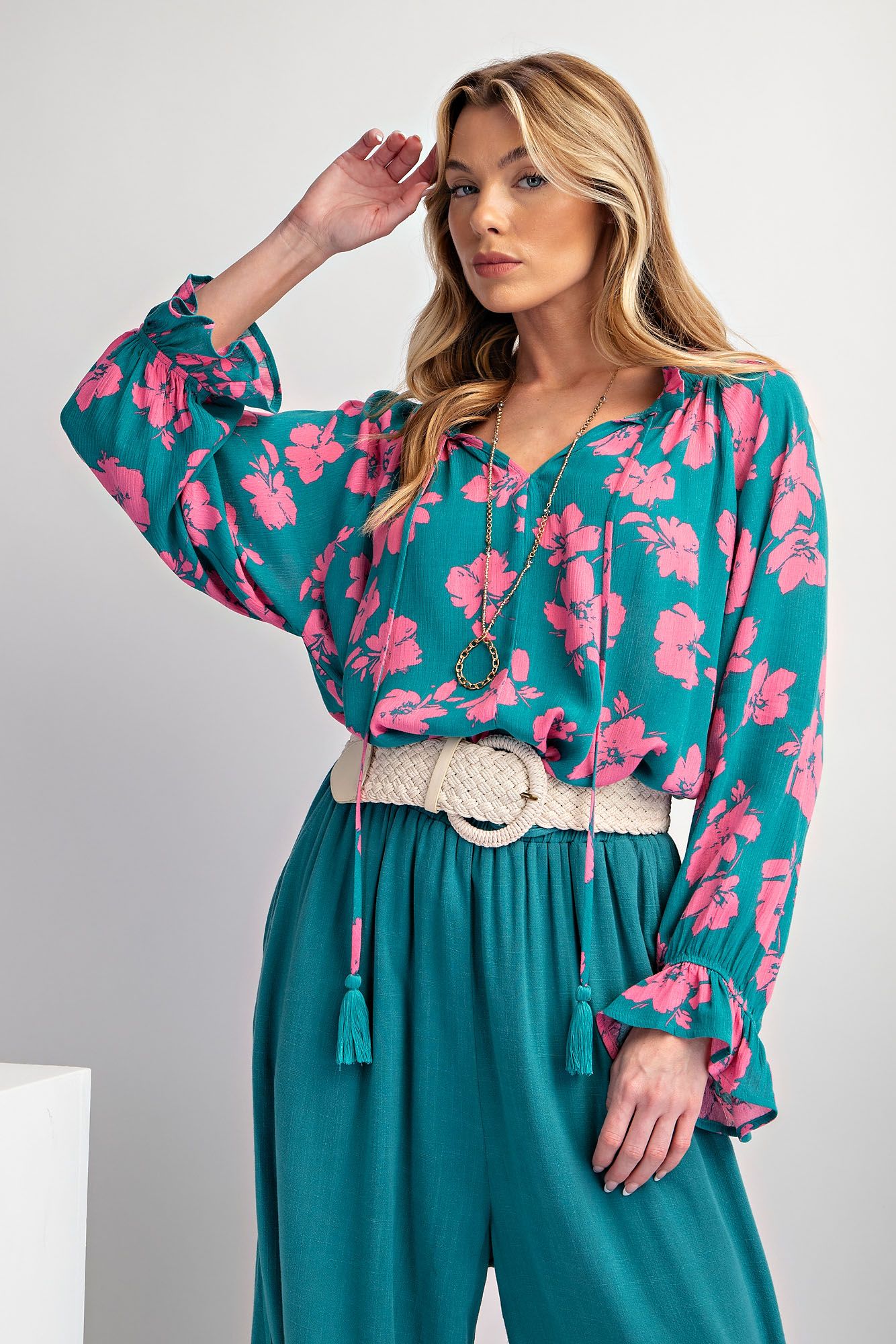 Easel Plus Flowy Three Four Sleeves Printed Rayon Gauze Tops