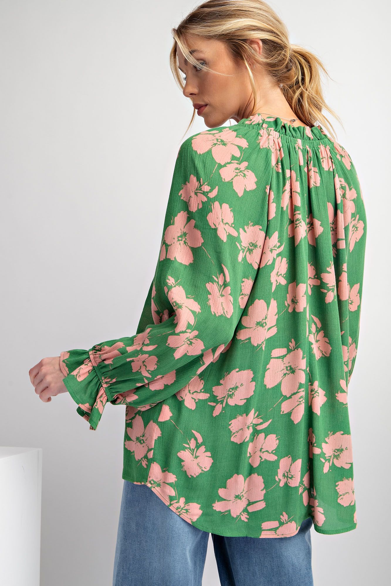 Easel Plus Flowy Three Four Sleeves Printed Rayon Gauze Tops