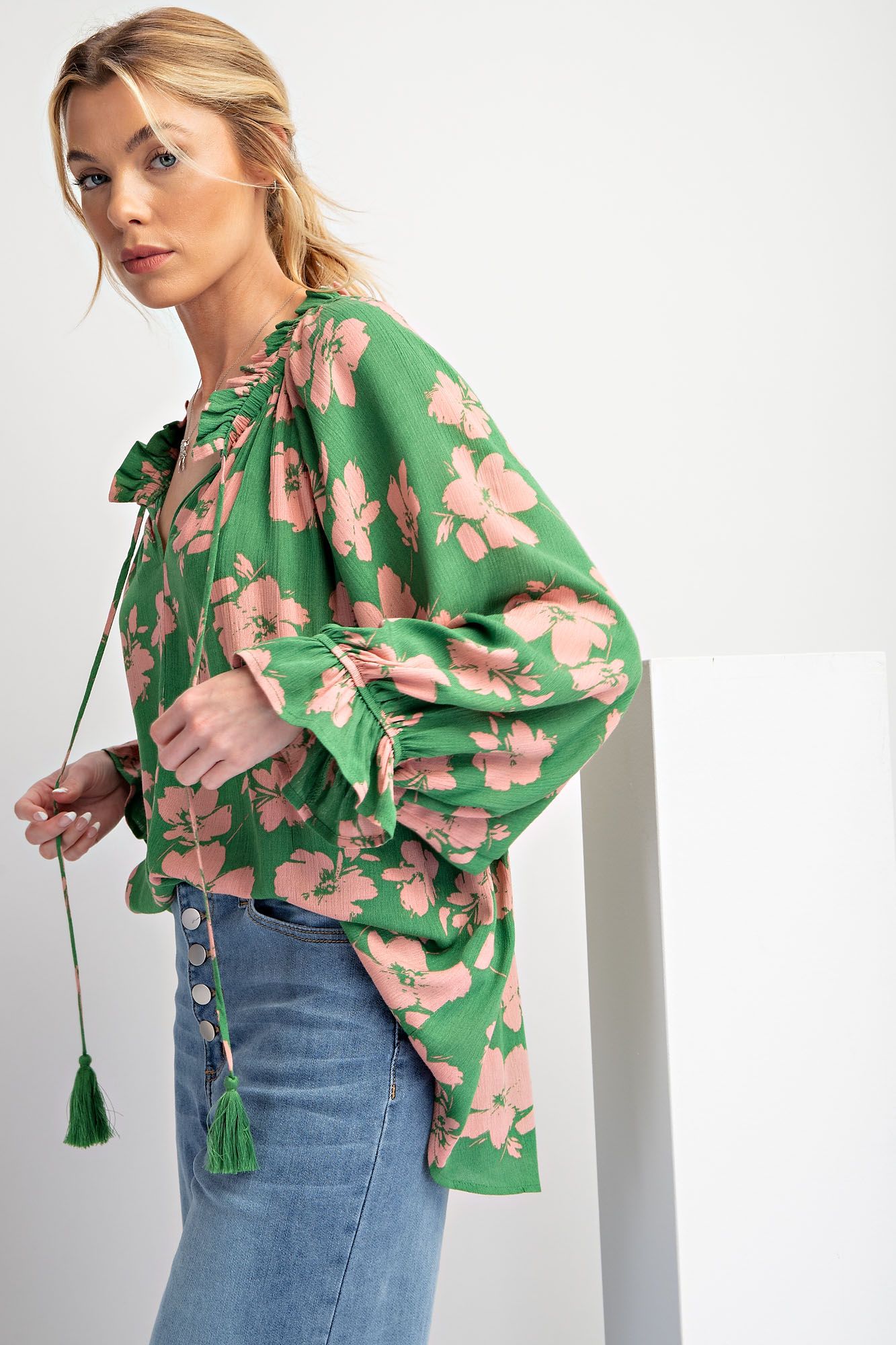 Easel Plus Flowy Three Four Sleeves Printed Rayon Gauze Tops