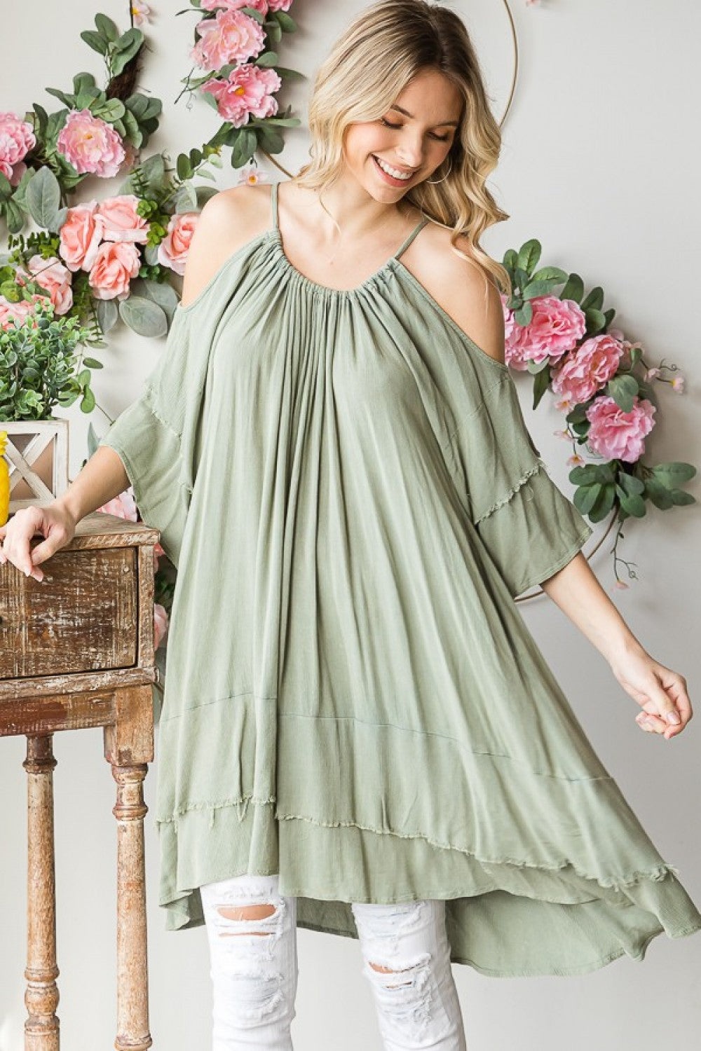 Oli & Hali Cold Shoulder Double Sleeve Dress