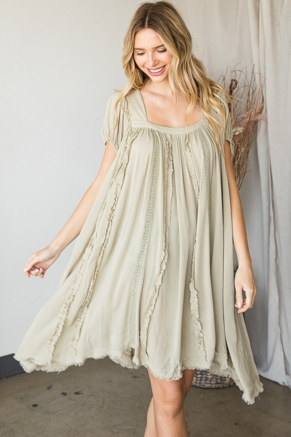 Oli & Hali Mineral Washed Lace Detail Tunic Dress