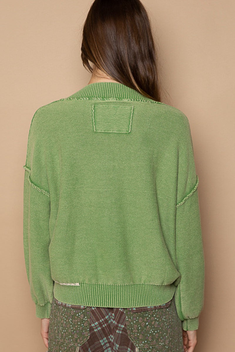 POL Vintage Wash V Neck Classic Solid Pullover Sweater Top