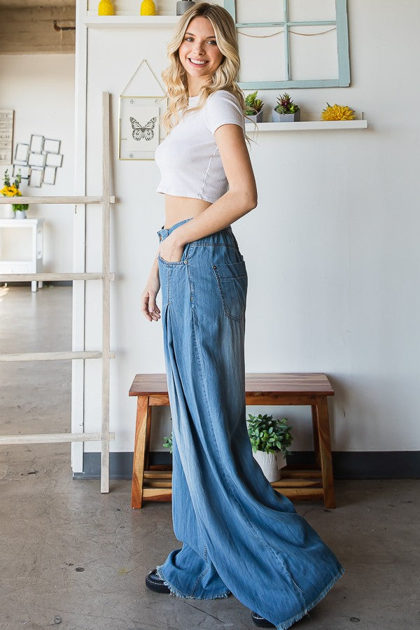 Oli & Hali Pleat Detail Wide Leg Denim Pants