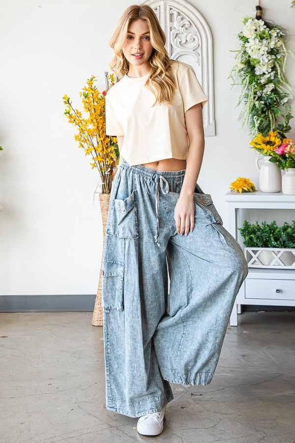 Oli & Hali Washed 3d Pocket Slouchy Wide Leg Pants