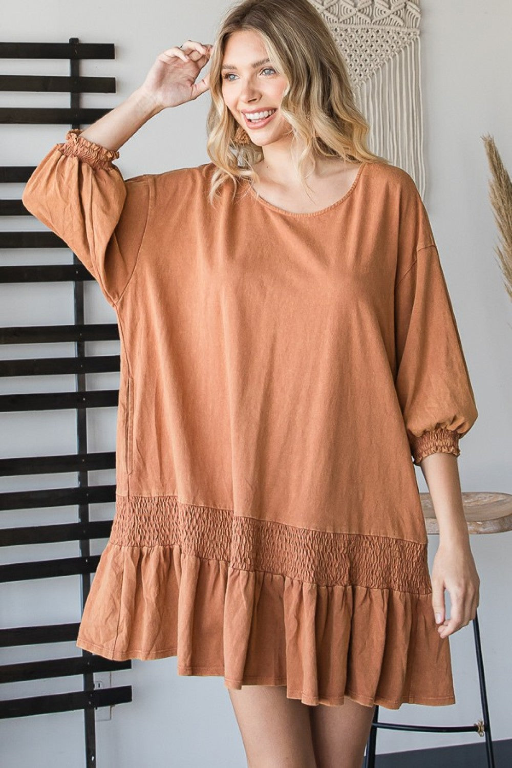 Oli & Hali Mineral Washed Smocking Hem Detail Dress