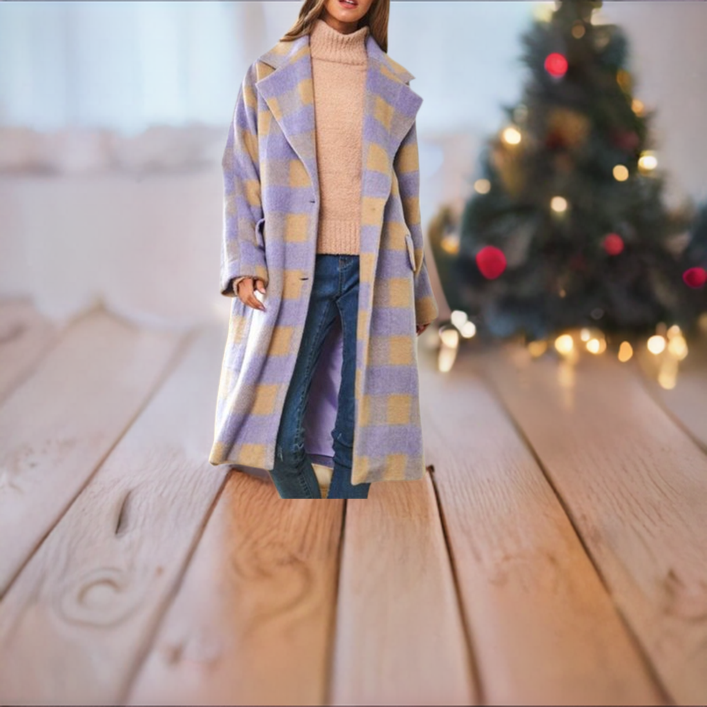 Davi & Dani Lavender Multi Plaid Lined Button Up Long Coat - Roulhac Fashion Boutique