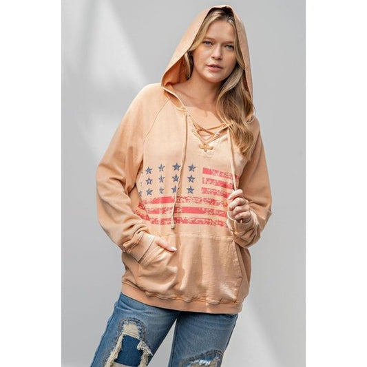 Easel Chai Latte Vintage Washed Terry Pullover Oversized Hoodie Top - Roulhac Fashion Boutique