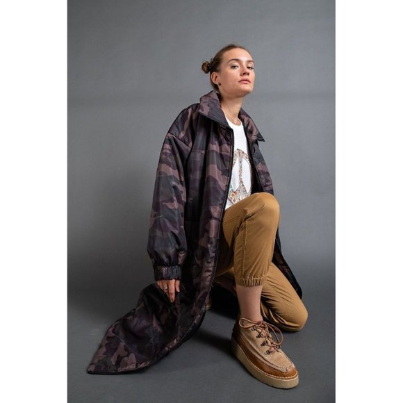 Easel Camouflage Printed Oversized Maxi Padding Full Zip Puffer Jacket - Roulhac Fashion Boutique