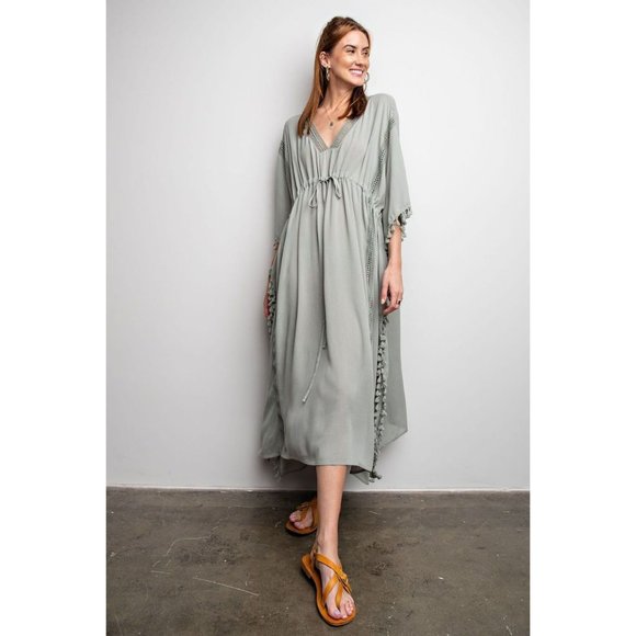 Easel Dolman Sleeve Loose Fit Rayon Gauze Maxi Dress - Roulhac Fashion Boutique