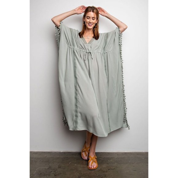 Easel Dolman Sleeve Loose Fit Rayon Gauze Maxi Dress - Roulhac Fashion Boutique