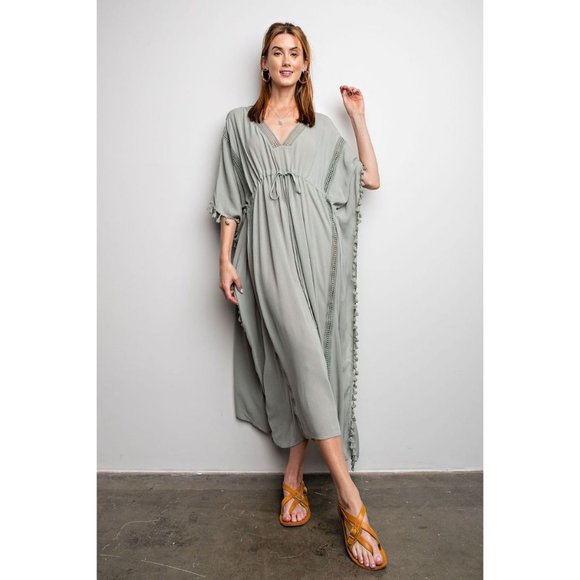 Easel Dolman Sleeve Loose Fit Rayon Gauze Maxi Dress - Roulhac Fashion Boutique