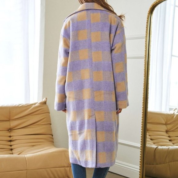 Davi & Dani Lavender Multi Plaid Lined Button Up Long Coat - Roulhac Fashion Boutique