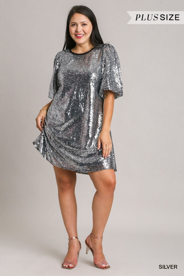 Umgee Plus Size Sequined Holiday Balloon Sleeve Dress - Roulhac Fashion Boutique
