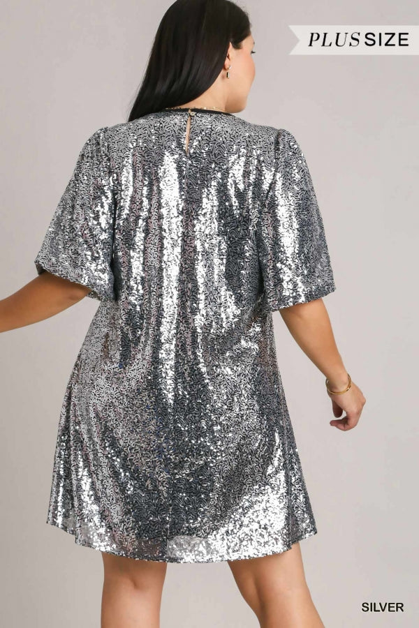 Umgee Plus Size Sequined Holiday Balloon Sleeve Dress - Roulhac Fashion Boutique